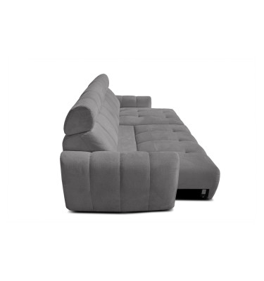 KIMI 3-Sitzer Ecksofa rechts, ausziehbarer Sitz, verstellbare Kopfstützen, grau