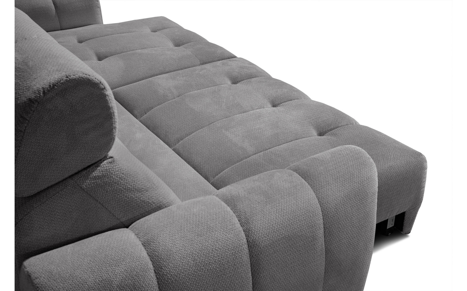 KIMI 3-Sitzer Ecksofa rechts, ausziehbarer Sitz, verstellbare Kopfstützen, grau