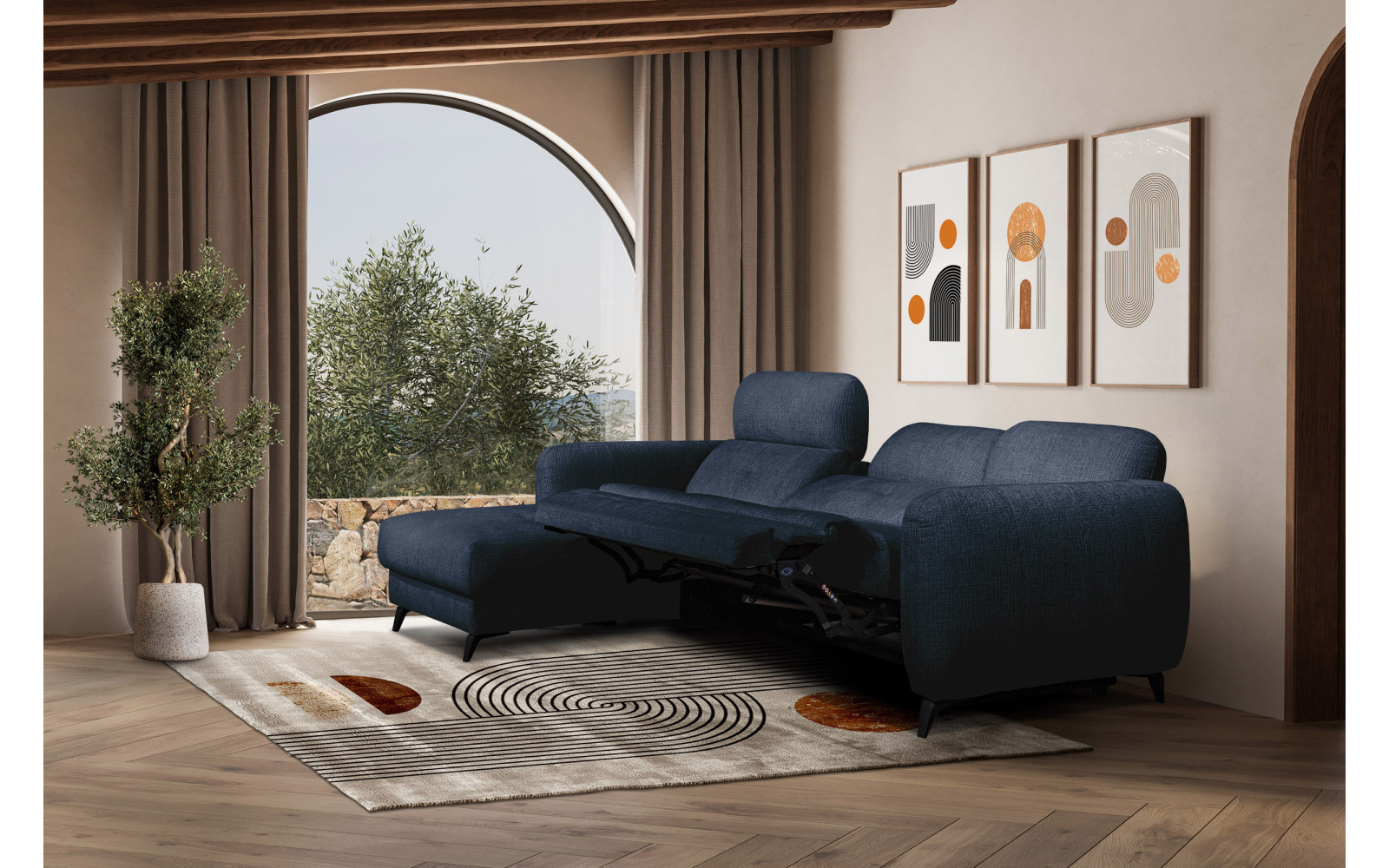 SVEN 3-Sitzer Ecksofa links, 1 relax XL, verstellbare Kopfstützen, marineblau