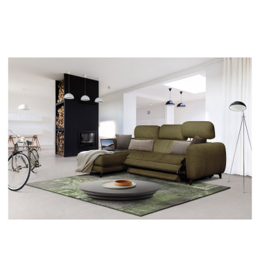 SVEN 3-Sitzer Ecksofa links, 1 relax XL, verstellbare Kopfstützen, olivgrün