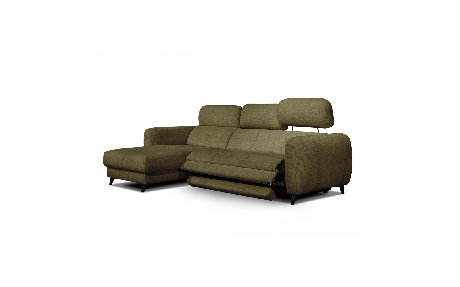 SVEN 3-Sitzer Ecksofa links, 1 relax XL, verstellbare Kopfstützen, olivgrün