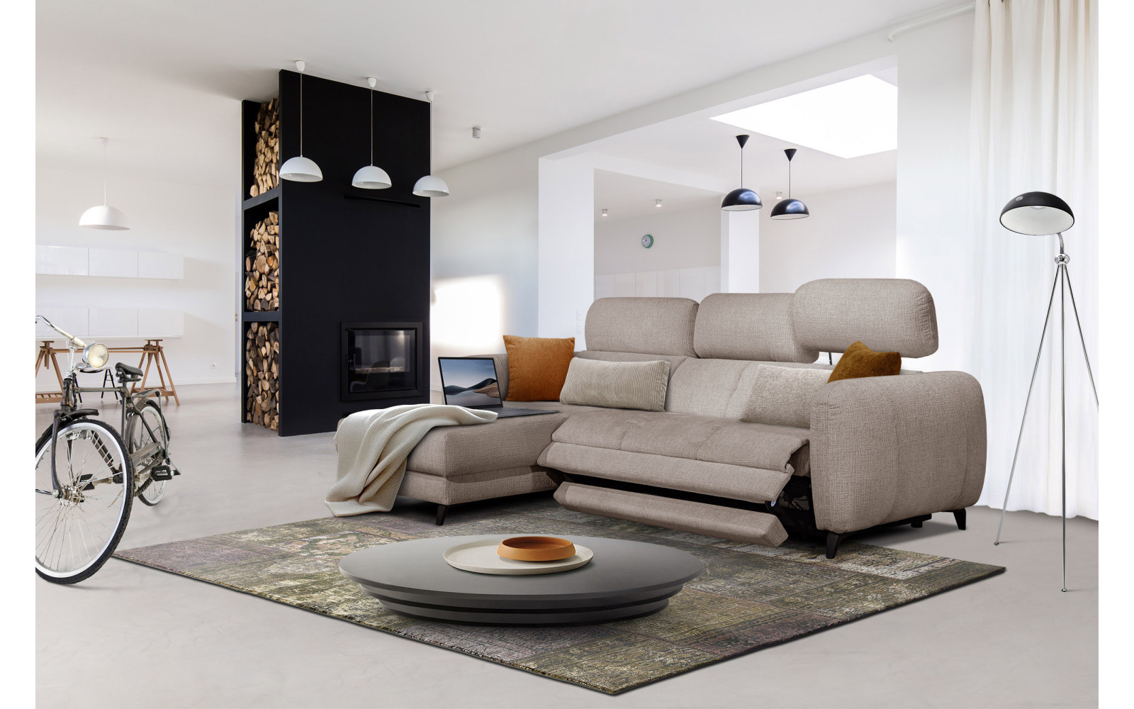 SVEN 3-Sitzer Ecksofa links, 1 relax XL, verstellbare Kopfstützen, beige