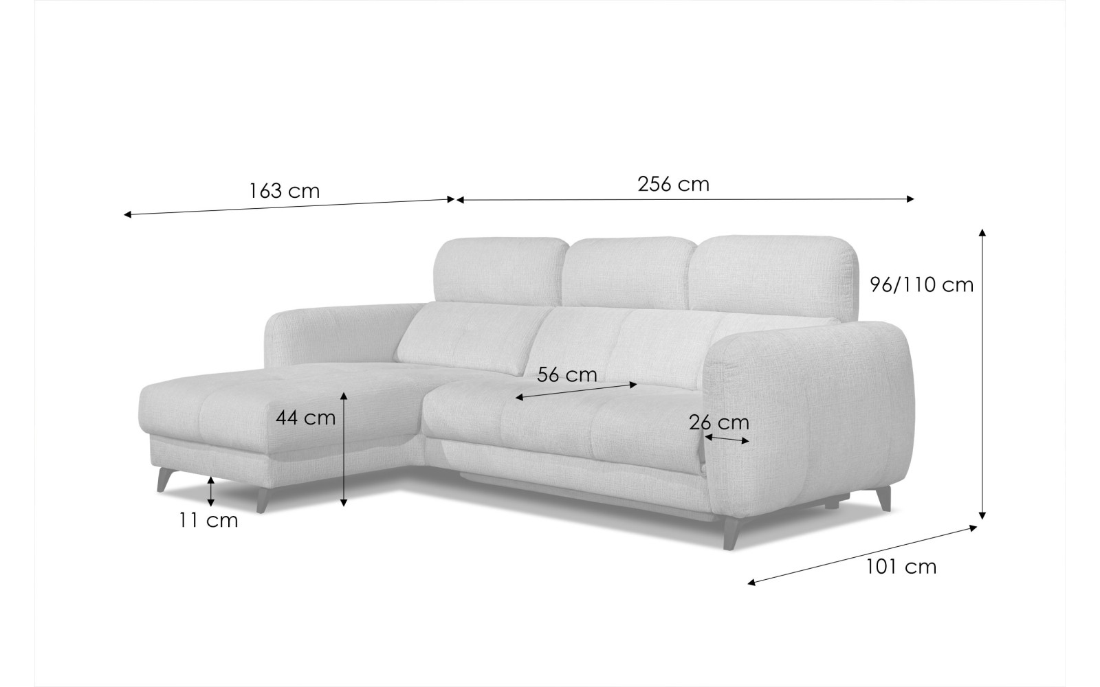 SVEN 3-Sitzer Ecksofa links, 1 relax XL, verstellbare Kopfstützen, beige
