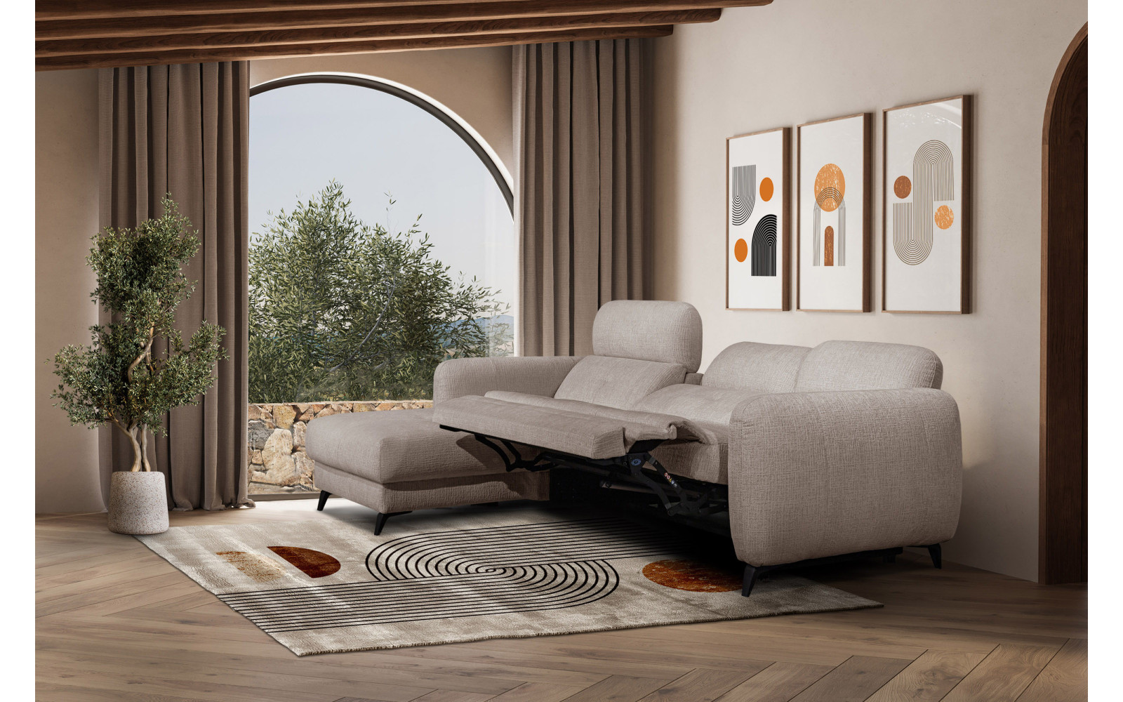 SVEN 3-Sitzer Ecksofa links, 1 relax XL, verstellbare Kopfstützen, beige