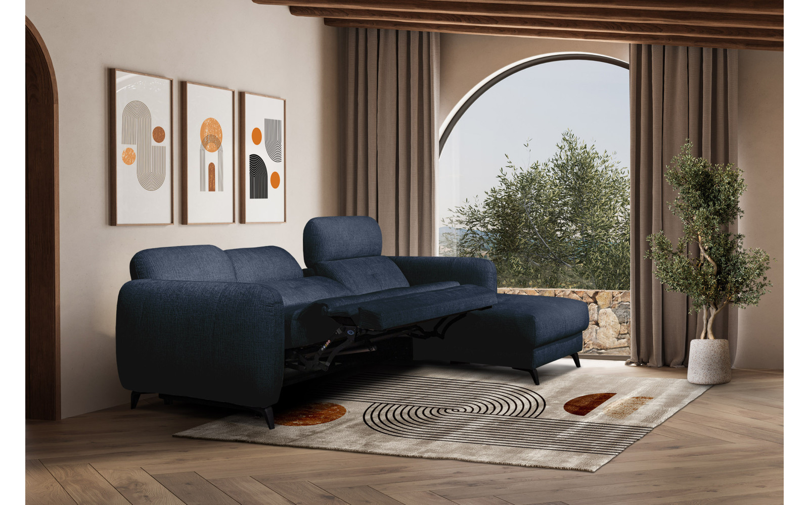 SVEN Ecksofa 3-Sitzer rechts, 1 relax XL, verstellbare Kopfstützen, marineblau