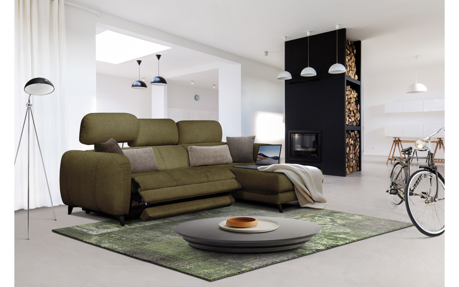 SVEN Ecksofa 3-Sitzer rechts, 1 relax XL, verstellbare Kopfstützen, olivgrün