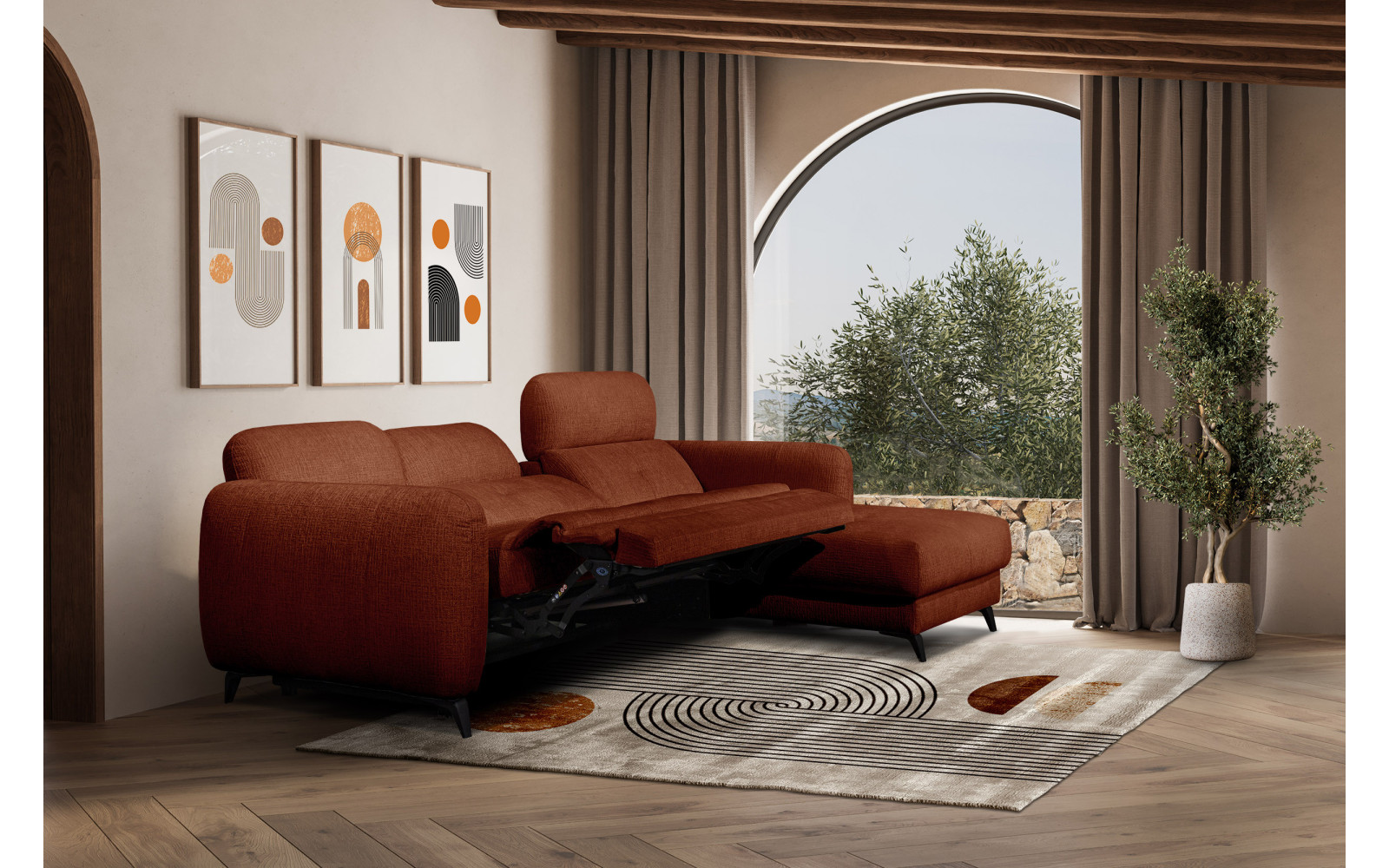 SVEN Ecksofa 3-Sitzer rechts, 1 relax XL, verstellbare Kopfstützen, rot