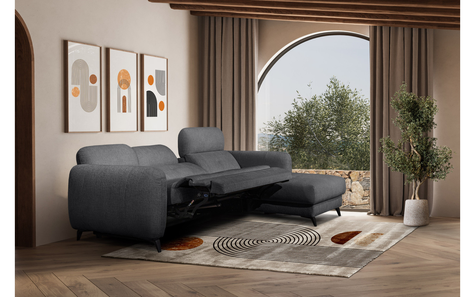 SVEN Ecksofa 3-Sitzer rechts, 1 relax XL, verstellbare Kopfstützen, dunkelgrau