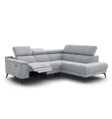 FIERO Ecksofa 4-Sitzer mit 1 Relaxfunktion und verstellbare Kopfstützen, silbergrau