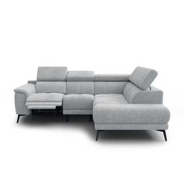 FIERO Ecksofa 4-Sitzer mit 1 Relaxfunktion und verstellbare Kopfstützen, silbergrau