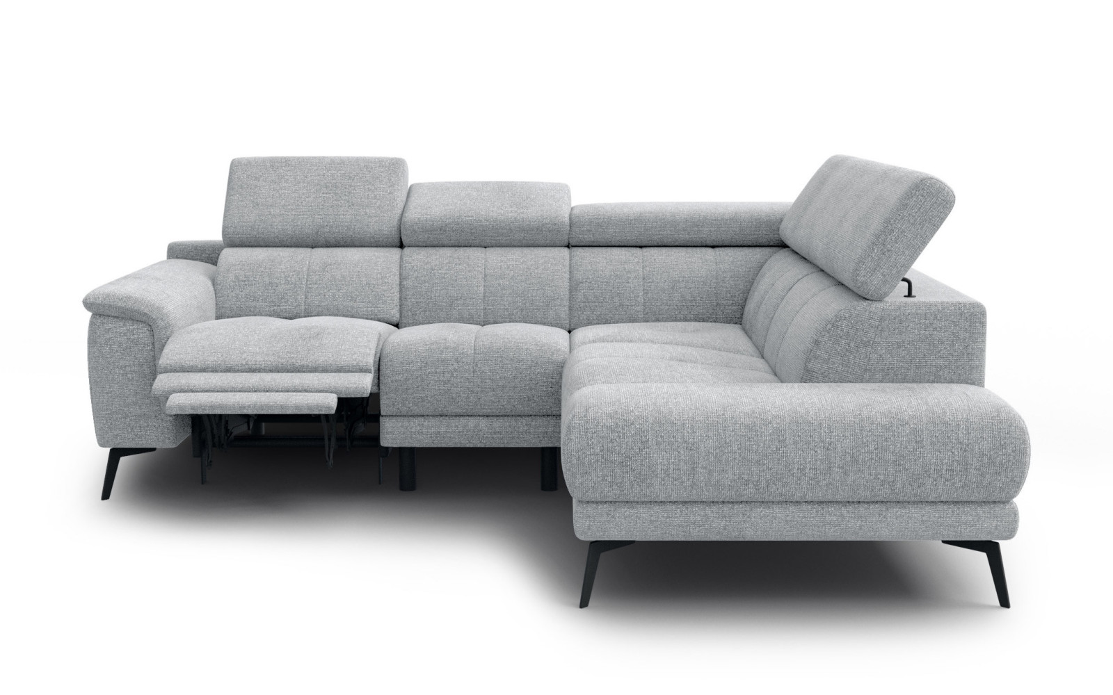 FIERO Ecksofa 4-Sitzer mit 1 Relaxfunktion und verstellbare Kopfstützen, silbergrau