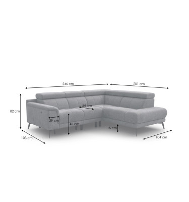 FIERO Ecksofa 4-Sitzer mit 1 Relaxfunktion und verstellbare Kopfstützen, silbergrau