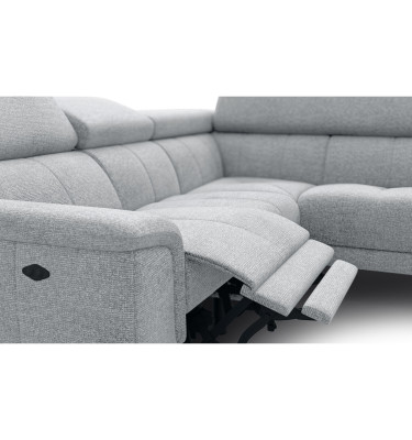 FIERO Ecksofa 4-Sitzer mit 1 Relaxfunktion und verstellbare Kopfstützen, silbergrau