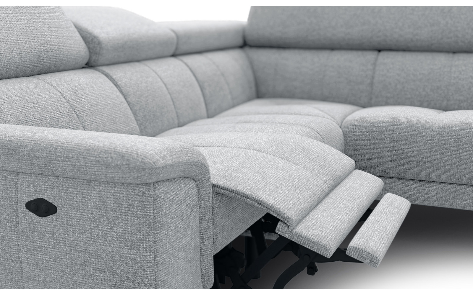 FIERO Ecksofa 4-Sitzer mit 1 Relaxfunktion und verstellbare Kopfstützen, silbergrau