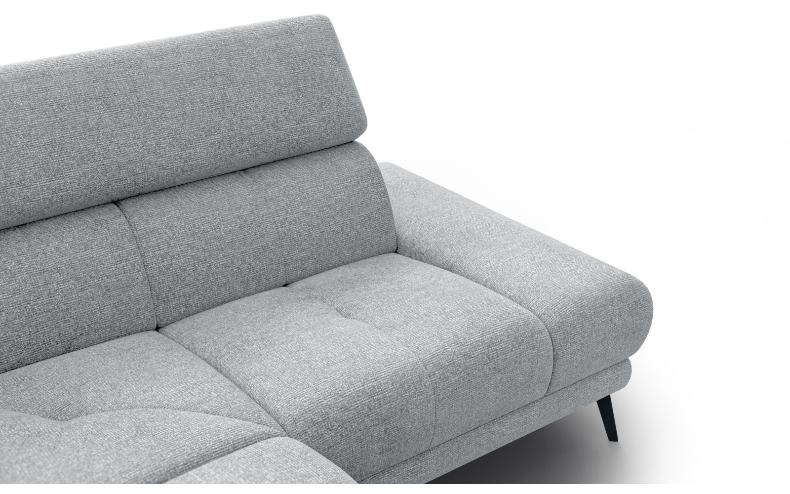 FIERO Ecksofa 4-Sitzer mit 1 Relaxfunktion und verstellbare Kopfstützen, silbergrau