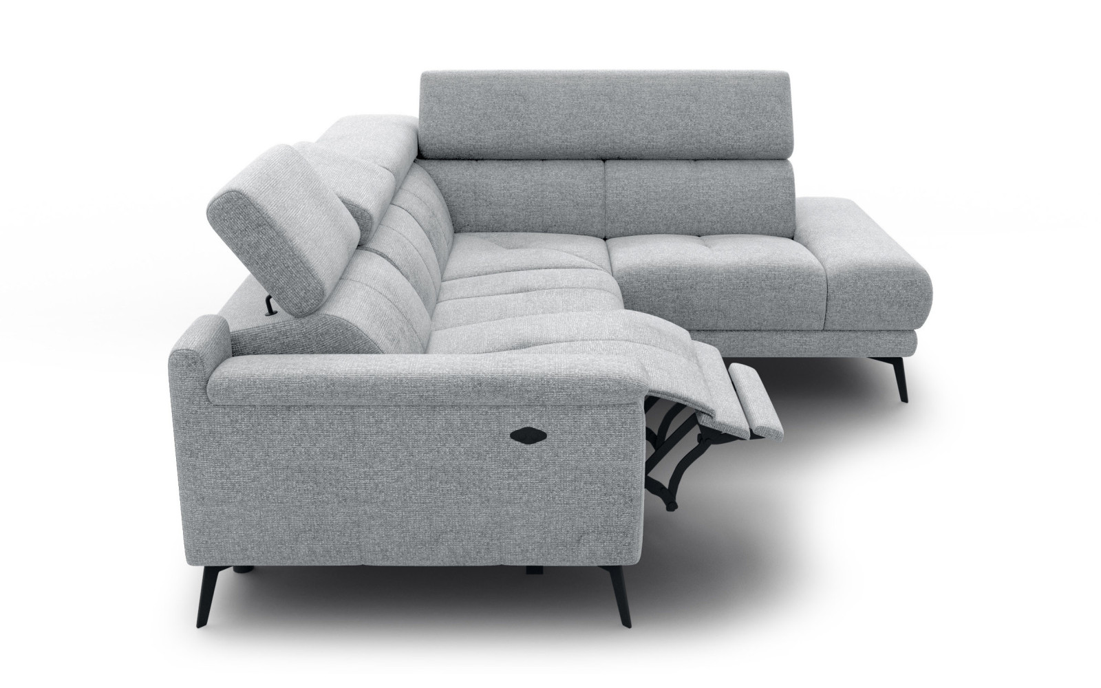 FIERO Ecksofa 4-Sitzer mit 1 Relaxfunktion und verstellbare Kopfstützen, silbergrau