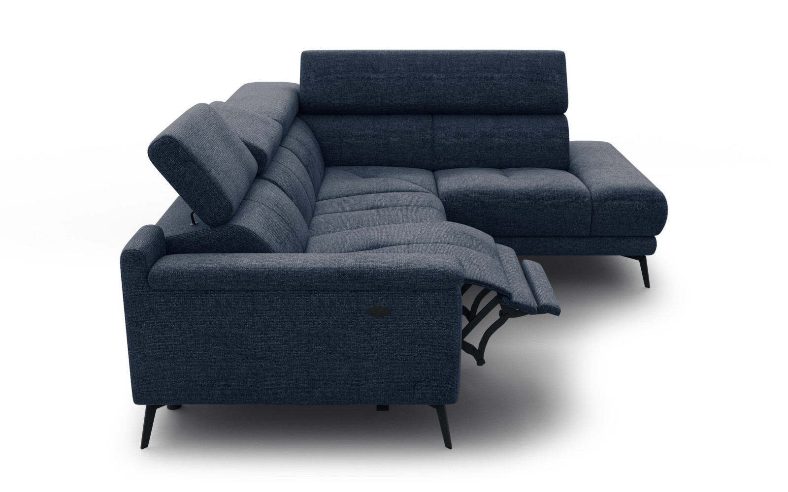 FIERO Ecksofa 4-Sitzer mit 1 Relaxfunktion und verstellbare Kopfstützen, marineblau