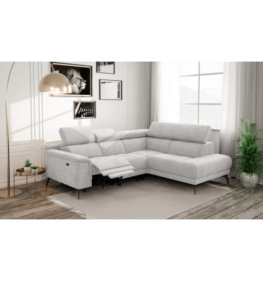 FIERO Ecksofa 4-Sitzer mit 1 Relaxfunktion und verstellbare Kopfstützen, creme