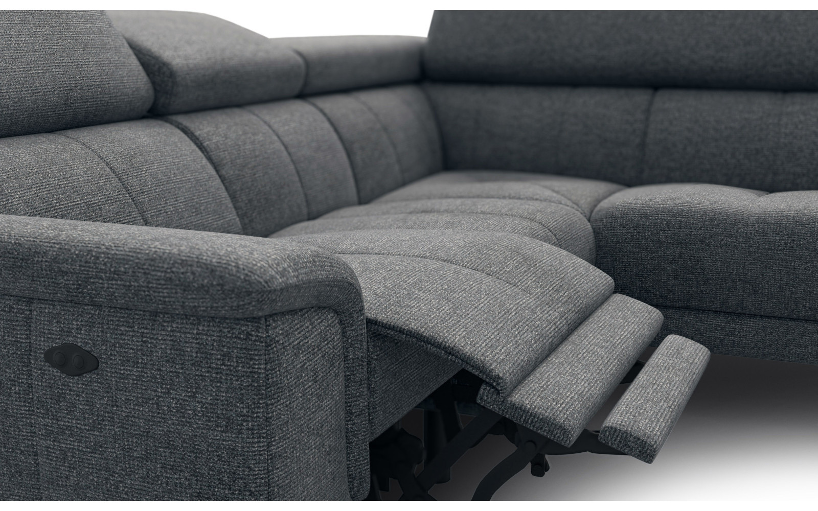 FIERO Ecksofa 4-Sitzer mit 1 Relaxfunktion und verstellbare Kopfstützen, dunkelgrau