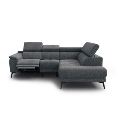 FIERO Ecksofa 4-Sitzer mit 1 Relaxfunktion und verstellbare Kopfstützen, dunkelgrau