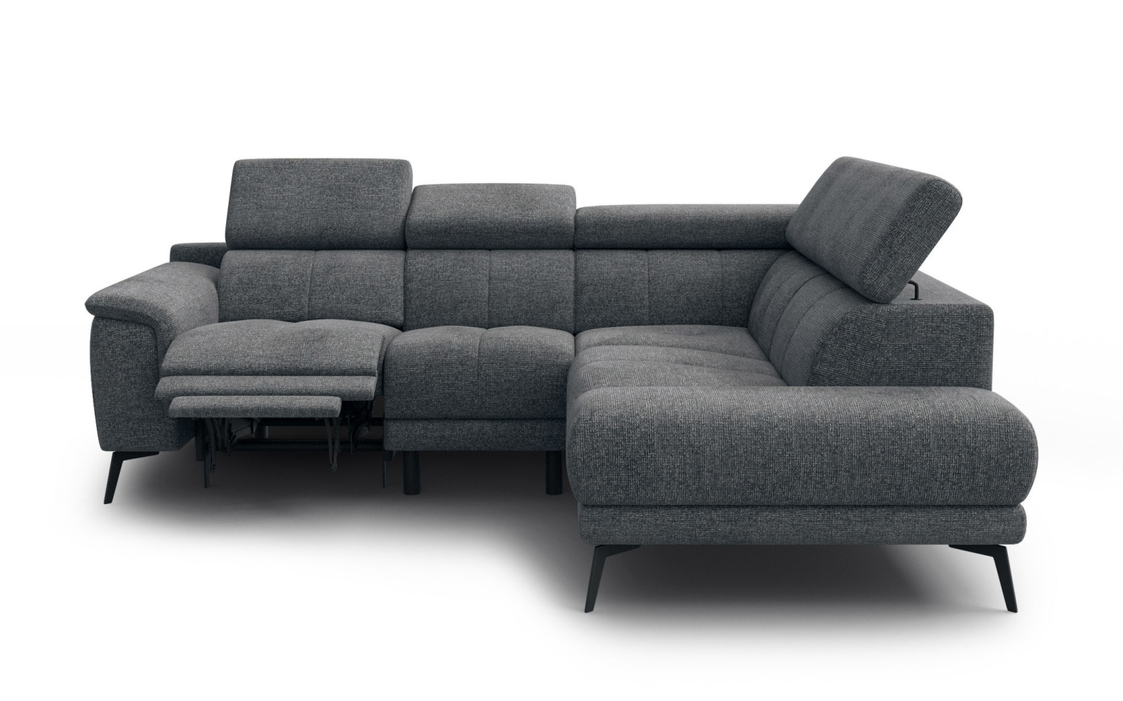 FIERO Ecksofa 4-Sitzer mit 1 Relaxfunktion und verstellbare Kopfstützen, dunkelgrau