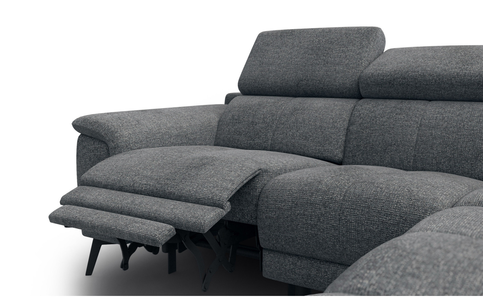 FIERO Ecksofa 4-Sitzer mit 1 Relaxfunktion und verstellbare Kopfstützen, dunkelgrau