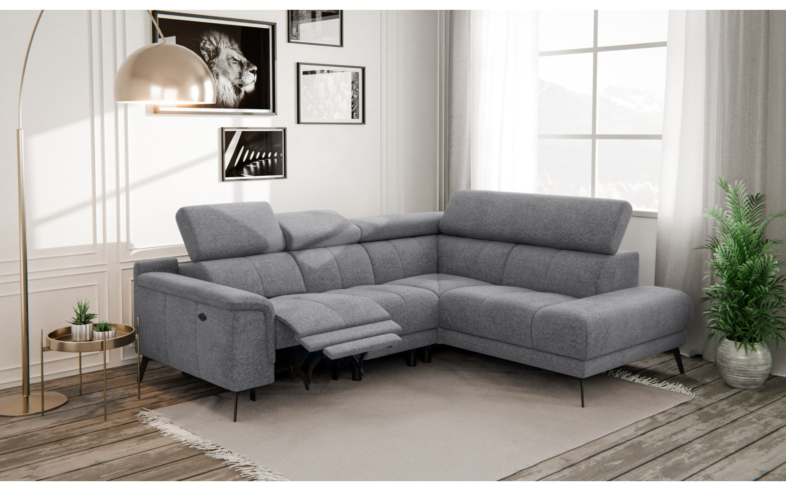 FIERO Ecksofa 4-Sitzer mit 1 Relaxfunktion und verstellbare Kopfstützen, grau