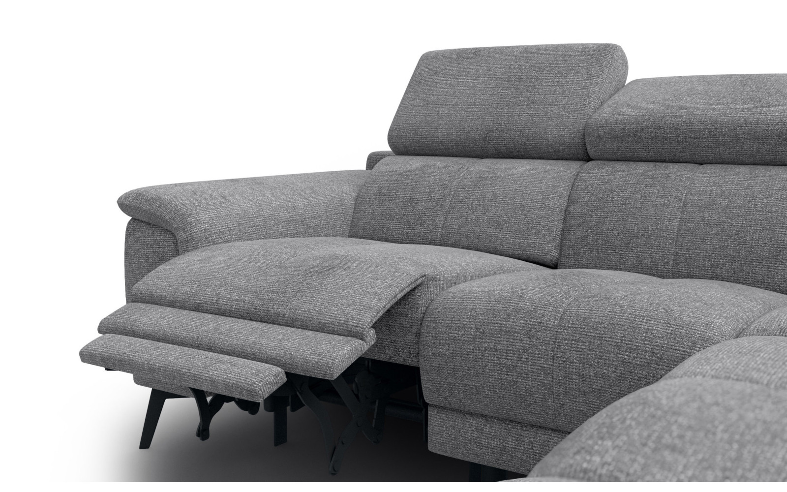 FIERO Ecksofa 4-Sitzer mit 1 Relaxfunktion und verstellbare Kopfstützen, grau