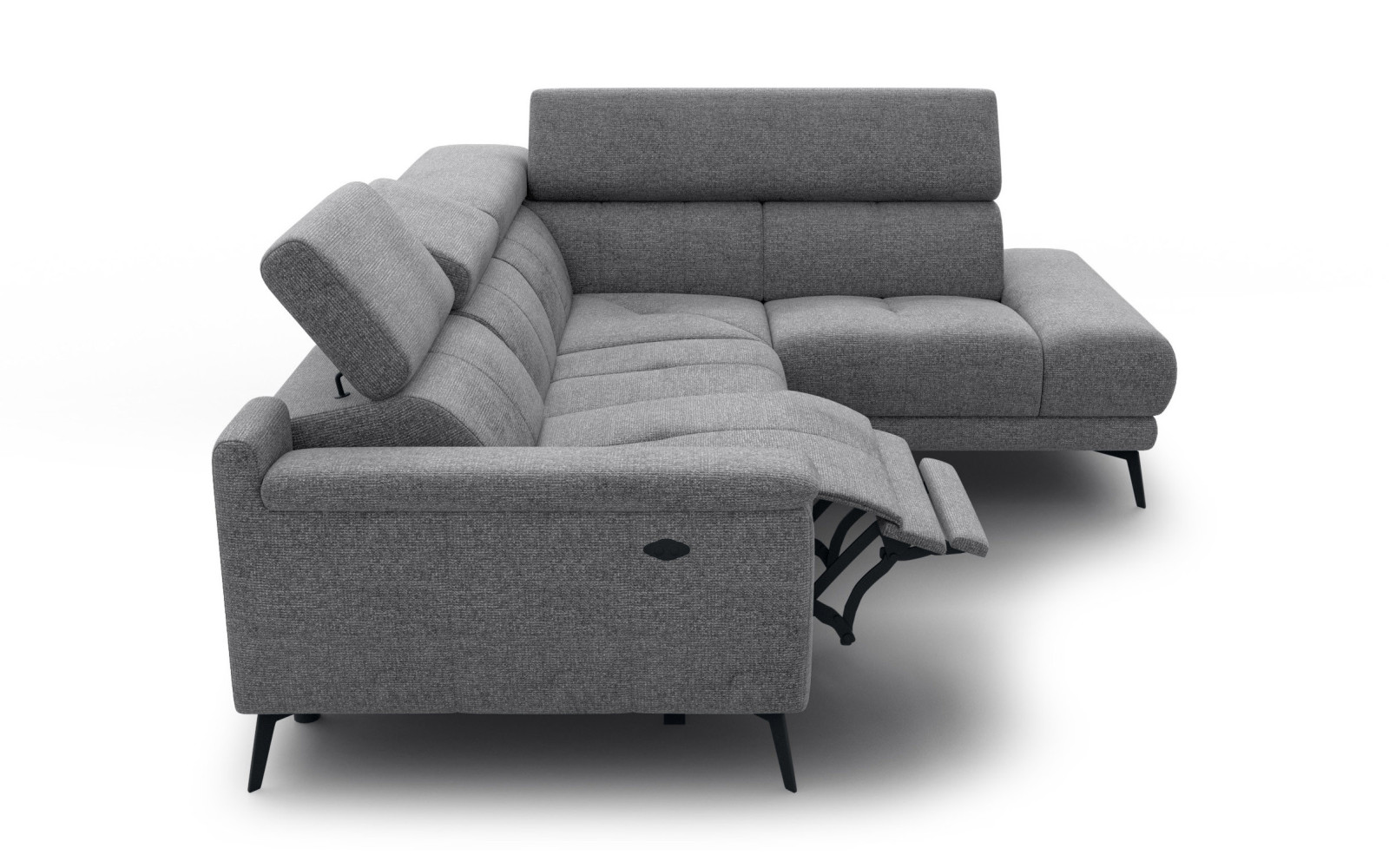 FIERO Ecksofa 4-Sitzer mit 1 Relaxfunktion und verstellbare Kopfstützen, grau