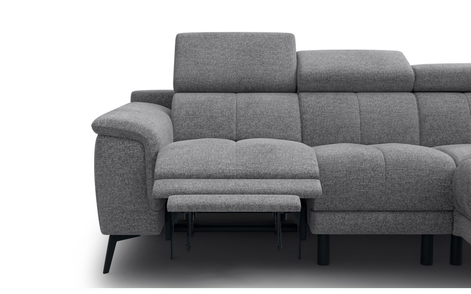 FIERO Ecksofa 4-Sitzer mit 1 Relaxfunktion und verstellbare Kopfstützen, grau