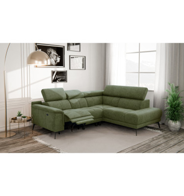 FIERO Ecksofa 4-Sitzer mit 1 Relaxfunktion und verstellbare Kopfstützen, olive