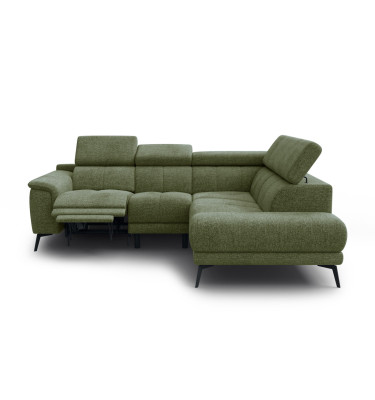FIERO Ecksofa 4-Sitzer mit 1 Relaxfunktion und verstellbare Kopfstützen, olive