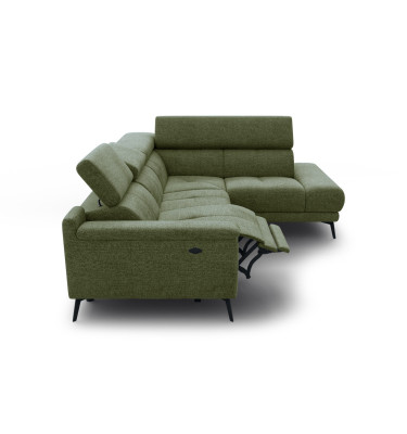 FIERO Ecksofa 4-Sitzer mit 1 Relaxfunktion und verstellbare Kopfstützen, olive