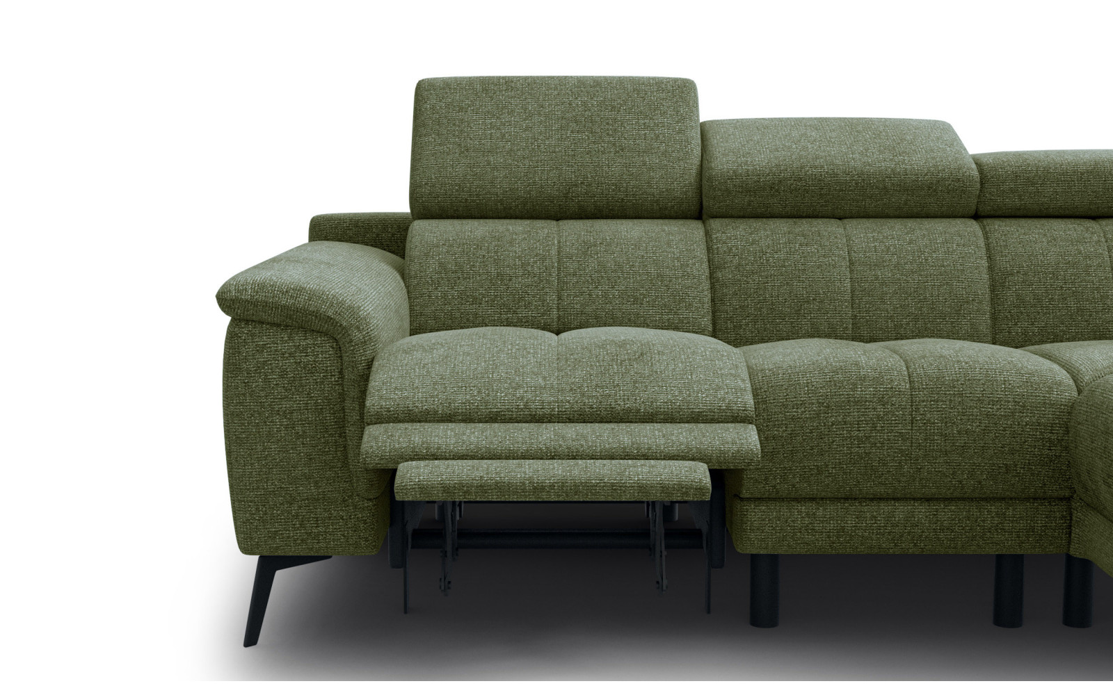 FIERO Ecksofa 4-Sitzer mit 1 Relaxfunktion und verstellbare Kopfstützen, olive