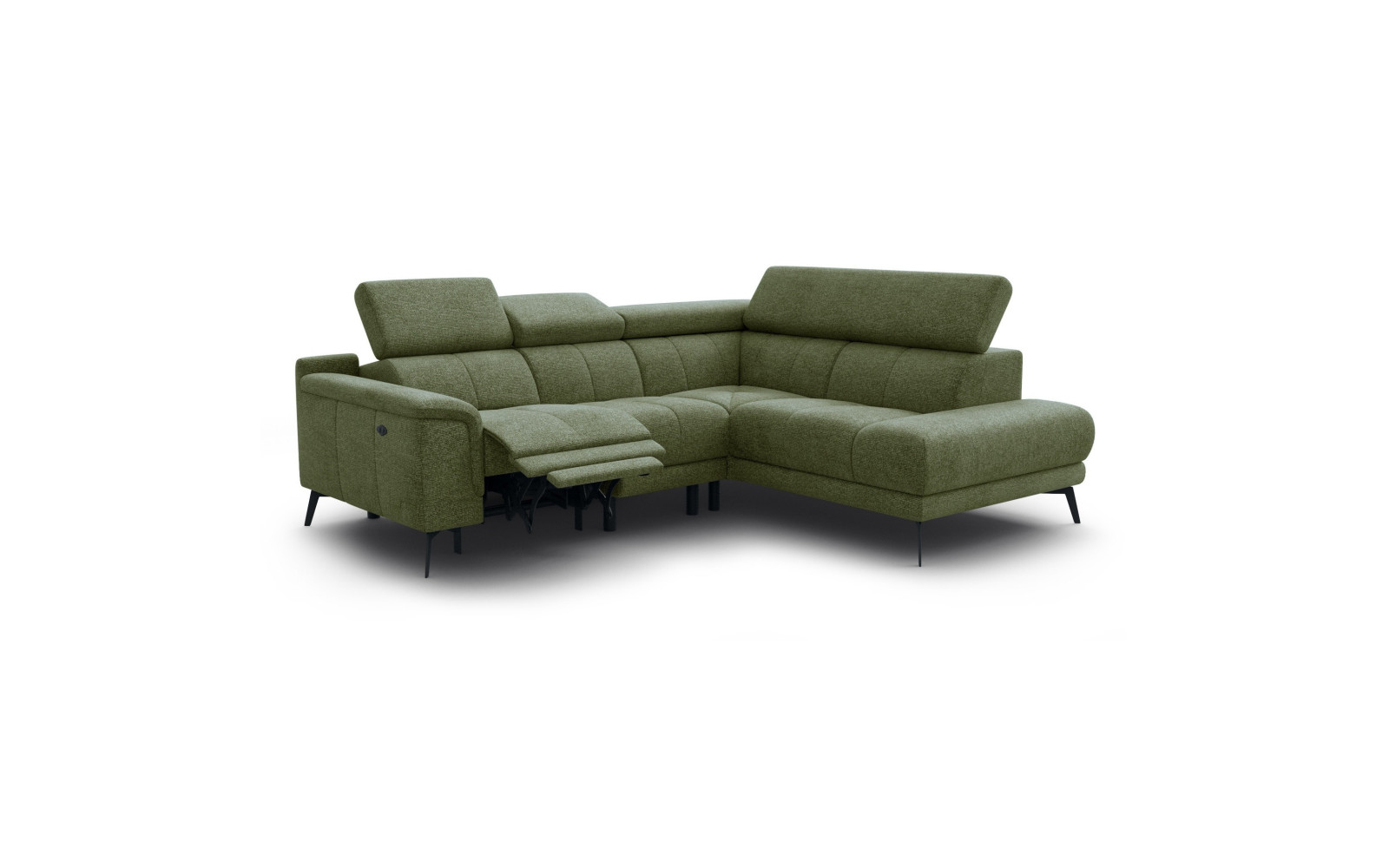 FIERO Ecksofa 4-Sitzer mit 1 Relaxfunktion und verstellbare Kopfstützen, olive