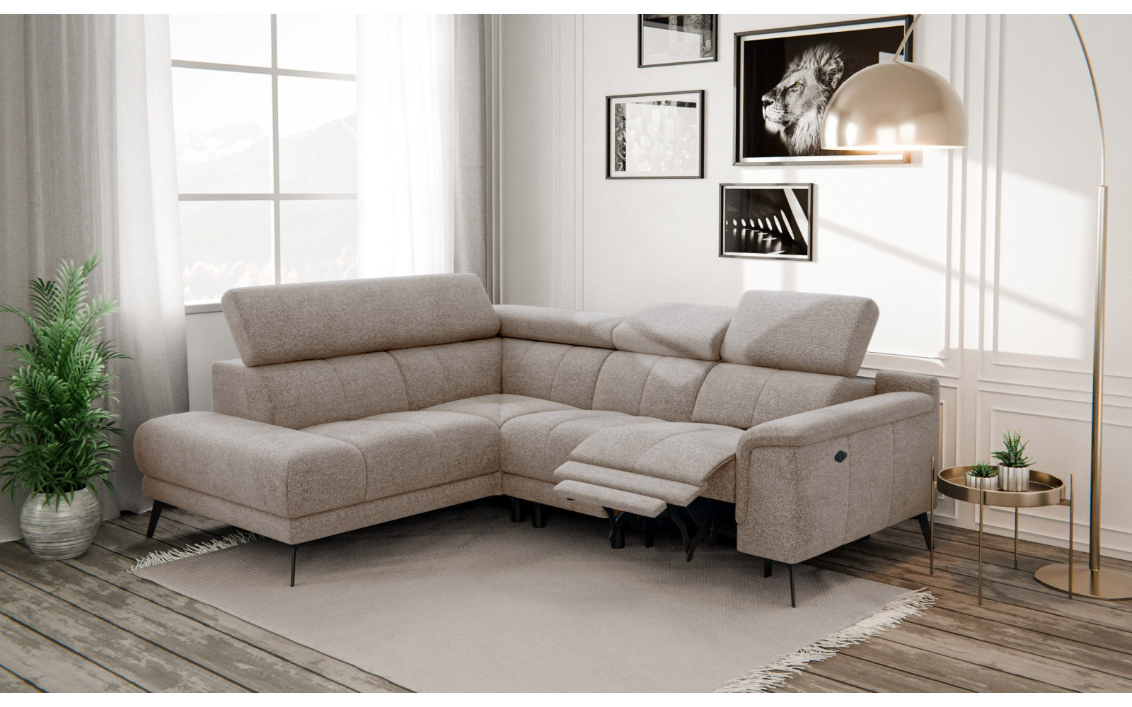 FIERO Ecksofa 4-Sitzer mit 1 Relaxfunktion und verstellbare Kopfstützen, taupe