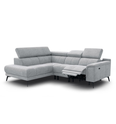 FIERO Ecksofa 4-Sitzer mit 1 Relaxfunktion und verstellbare Kopfstützen, silbergrau