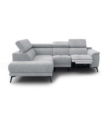 FIERO Ecksofa 4-Sitzer mit 1 Relaxfunktion und verstellbare Kopfstützen, silbergrau