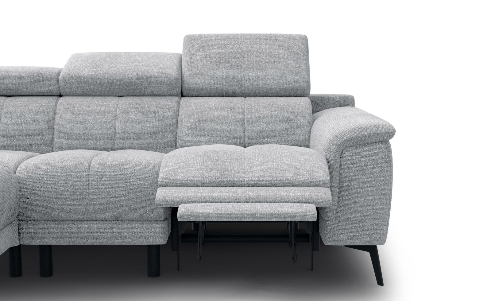 FIERO Ecksofa 4-Sitzer mit 1 Relaxfunktion und verstellbare Kopfstützen, silbergrau