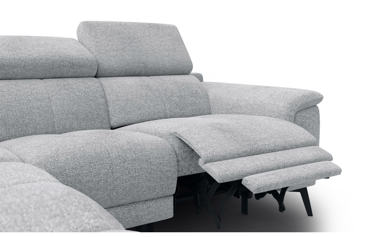 FIERO Ecksofa 4-Sitzer mit 1 Relaxfunktion und verstellbare Kopfstützen, silbergrau