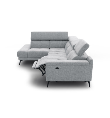 FIERO Ecksofa 4-Sitzer mit 1 Relaxfunktion und verstellbare Kopfstützen, silbergrau