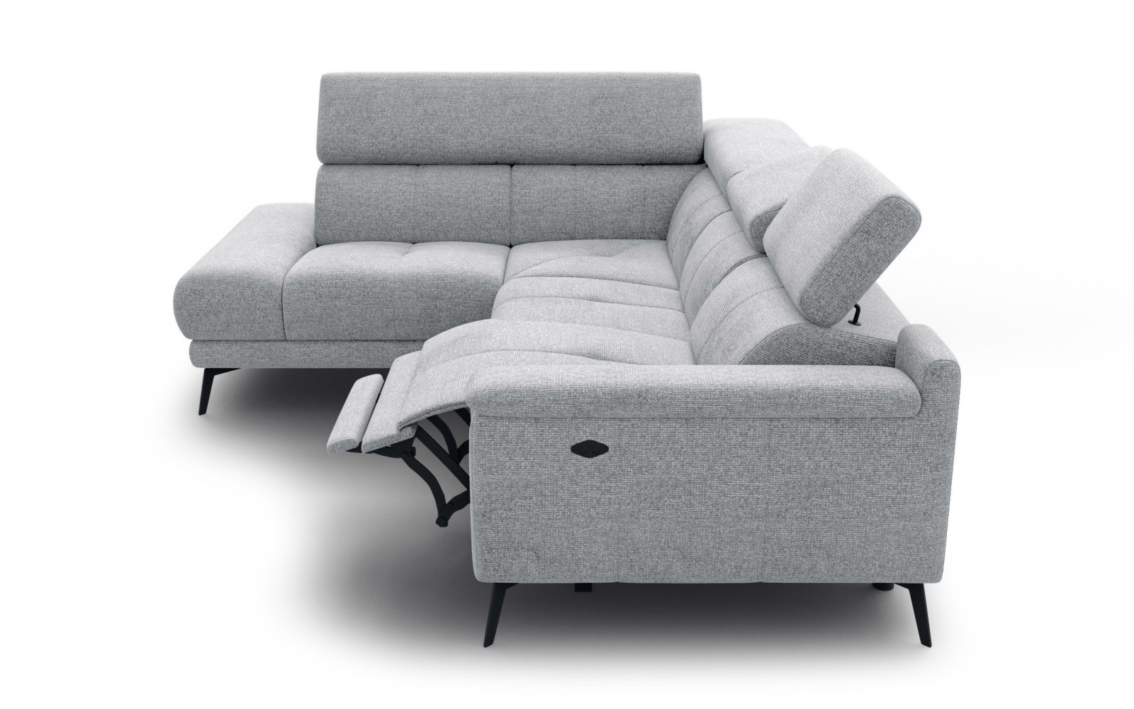 FIERO Ecksofa 4-Sitzer mit 1 Relaxfunktion und verstellbare Kopfstützen, silbergrau