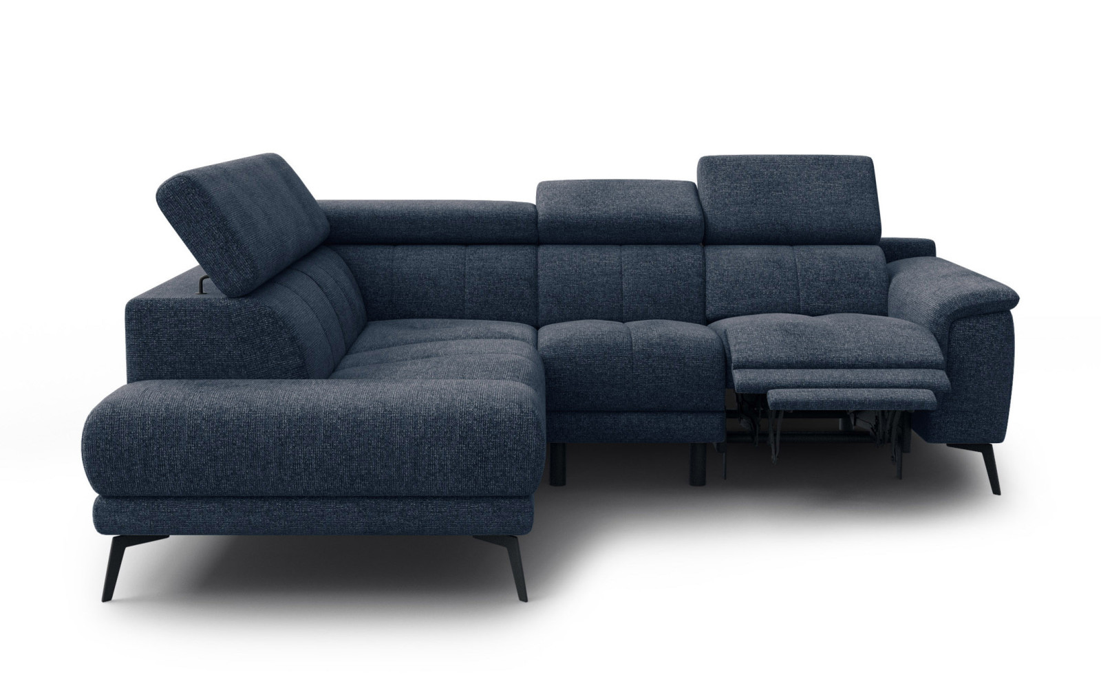 FIERO Ecksofa 4-Sitzer mit 1 Relaxfunktion und verstellbare Kopfstützen, marineblau