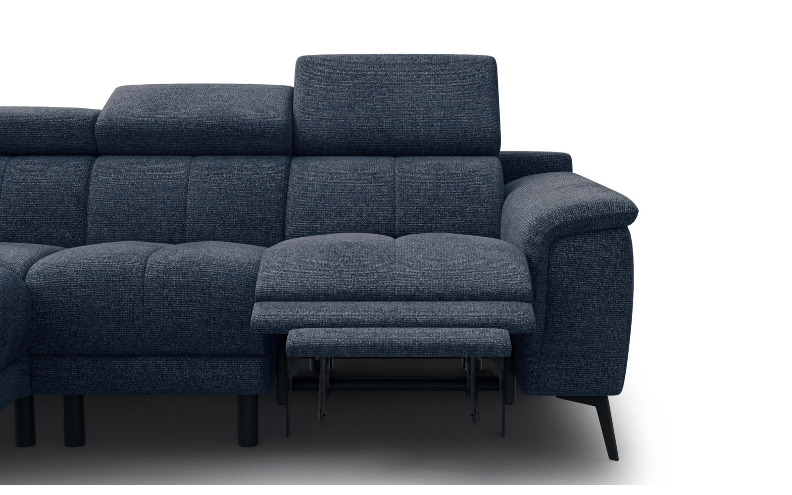 FIERO Ecksofa 4-Sitzer mit 1 Relaxfunktion und verstellbare Kopfstützen, marineblau