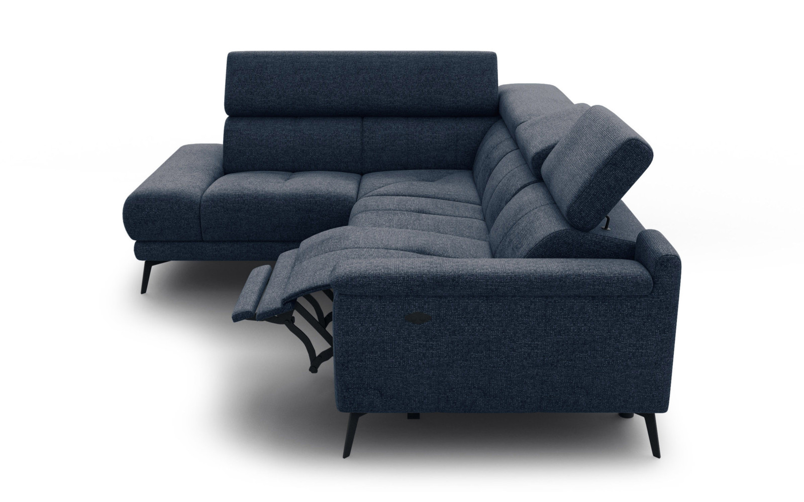 FIERO Ecksofa 4-Sitzer mit 1 Relaxfunktion und verstellbare Kopfstützen, marineblau