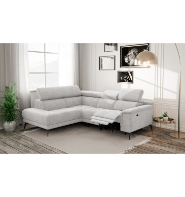 FIERO Ecksofa 4-Sitzer mit 1 Relaxfunktion und verstellbare Kopfstützen, creme