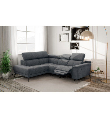 FIERO Ecksofa 4-Sitzer mit 1 Relaxfunktion und verstellbare Kopfstützen, dunkelgrau