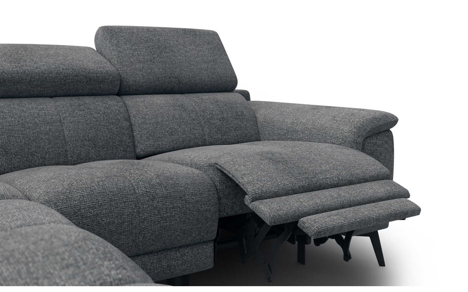 FIERO Ecksofa 4-Sitzer mit 1 Relaxfunktion und verstellbare Kopfstützen, dunkelgrau
