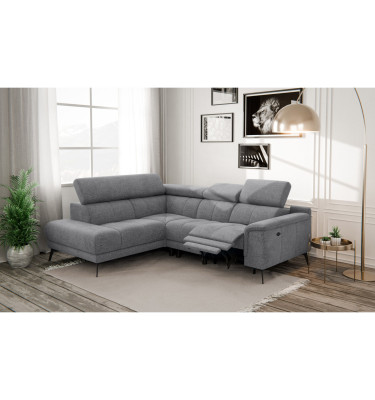 FIERO Ecksofa 4-Sitzer mit 1 Relaxfunktion und verstellbare Kopfstützen, grau