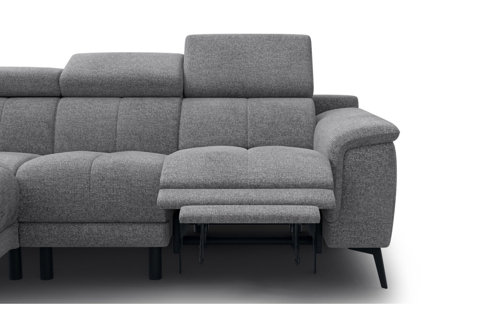 FIERO Ecksofa 4-Sitzer mit 1 Relaxfunktion und verstellbare Kopfstützen, grau